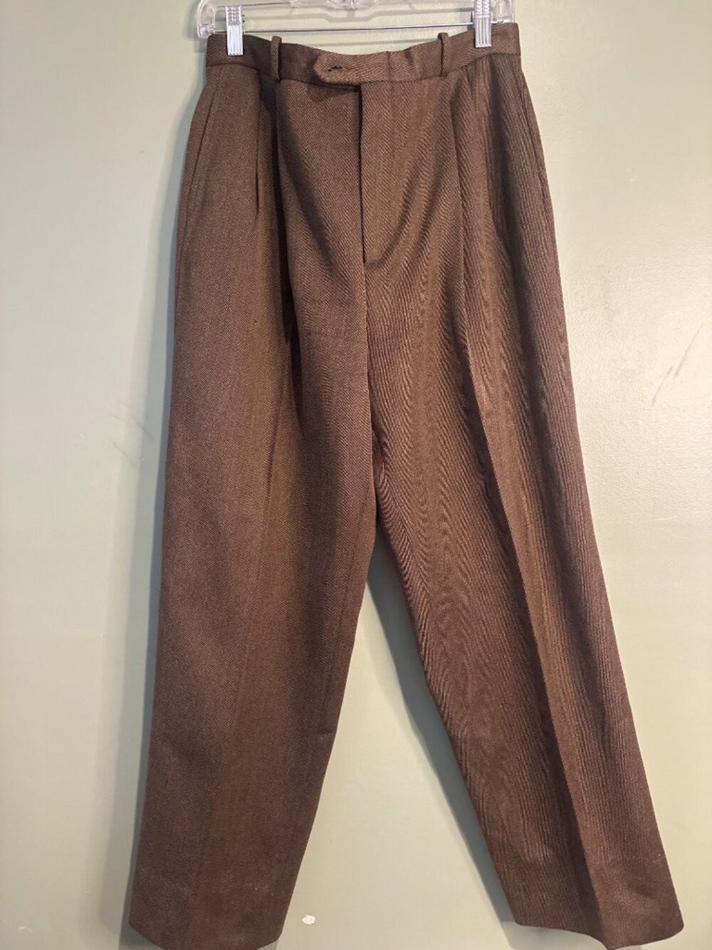 Vintage Barry Bricken Women 12 Brown Pleated Dress Pants USA High Rise Flaws